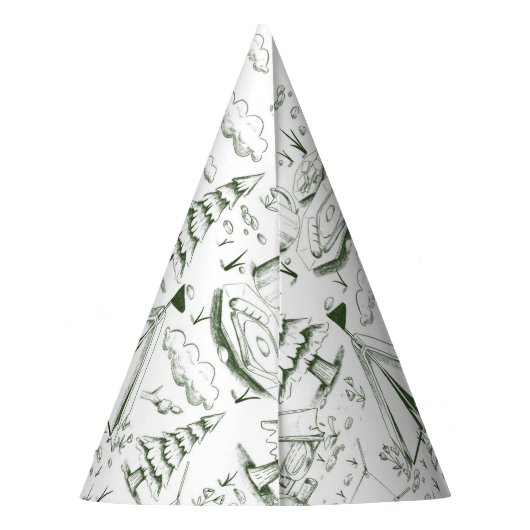 フォレストグリーンパインツリーズキャンプファイアーキャンプ誕生日 パーティーハット (裏面)