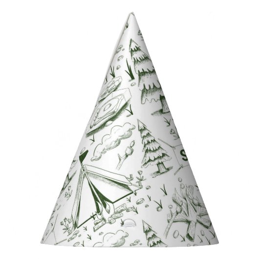 フォレストグリーンパインツリーズキャンプファイアーキャンプ誕生日 パーティーハット (左)