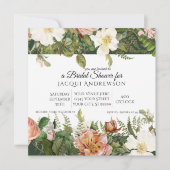 フォレストグリーンピンクアイボリーバラフローラブライダルシャワー 招待状 (正面)