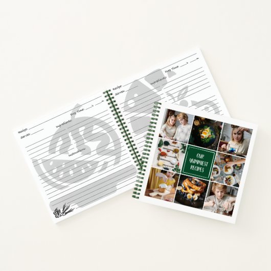 フォレストグリーンフォトコラージュ8写真ズファミリーレシピ ノートブック (内部)