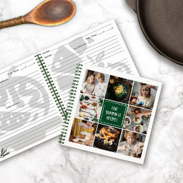 フォレストグリーンフォトコラージュ8写真ズファミリーレシピ ノートブック