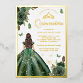 フォレストグリーンフローラバタフライキンセアニェラ金ゴールド 箔招待状 (正面)