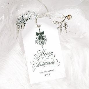 フォレストグリーンホリーベリーブーケメリークリスマス ギフトタグ