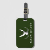 フォレストグリーンホワイトスタッグ〔雄ジカの〕枝角スモーキーウォーター色 ラゲッジタグ (正面縦)