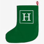 フォレストグリーンホワイトフレームイニシャルモノグラム ラージクリスマスストッキング (裏面)