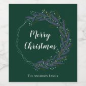 フォレストグリーンボタニカルリースメリークリスマス ワインラベル (シングルラベル)