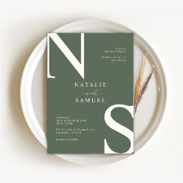 フォレストグリーンミニマリストエレガントイニシャルウェッディ 招待状