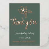 フォレストグリーンミニマルフラワーウェディングお礼 箔招待状 (正面)
