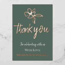 フォレストグリーンミニマルフラワーウェディングお礼 箔招待状