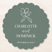 フォレストグリーンミニマルフローラ結婚ズデコ ペーパーコースター (正面)