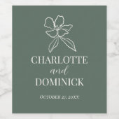 フォレストグリーンミニマルフローラ結婚ズ ワインラベル (シングルラベル)