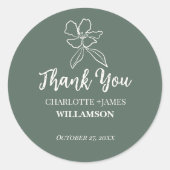 フォレストグリーンミニマルフローラ結婚式の引き出物 ラウンドシール (正面)
