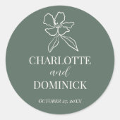 フォレストグリーンミニマルフローラ結婚式の引き出物 ラウンドシール (正面)