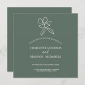 フォレストグリーンミニマルフローラ結婚式招待状 (正面/裏面)