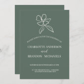 フォレストグリーンミニマルフローラ結婚式招待状 招待状 (正面/裏面)