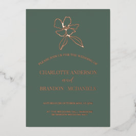 フォレストグリーンミニマルフローラ結婚式招待状 箔招待状