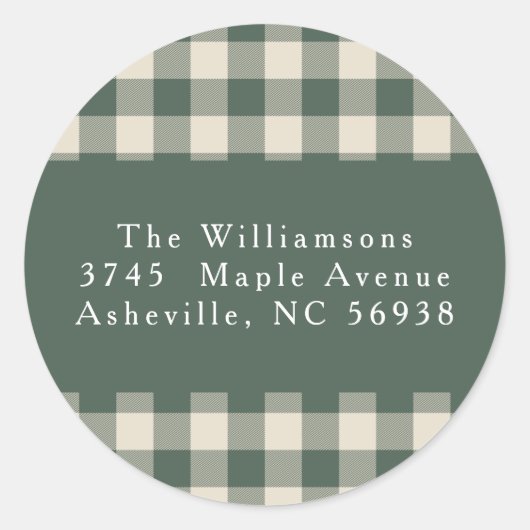 フォレストグリーンモダンプレイドクリスマス差出人住所 ラウンドシール (正面)