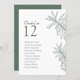 フォレストグリーンモダンボタニカルテーブルのシーティングカード