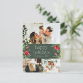 フォレストグリーンモダンボタニカル3フォトホリデー ポストカード (スタンド正面)