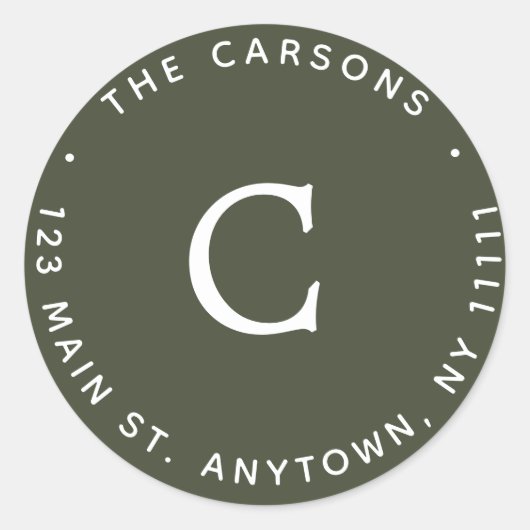 フォレストグリーンモノグラムラウンド差出人住所ラベル ラウンドシール (正面)