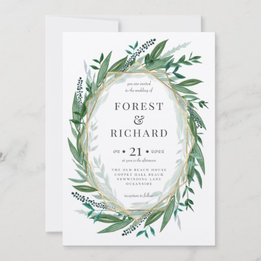 フォレストグリーン幾何ヴィンテージフレーム 招待状 (正面)