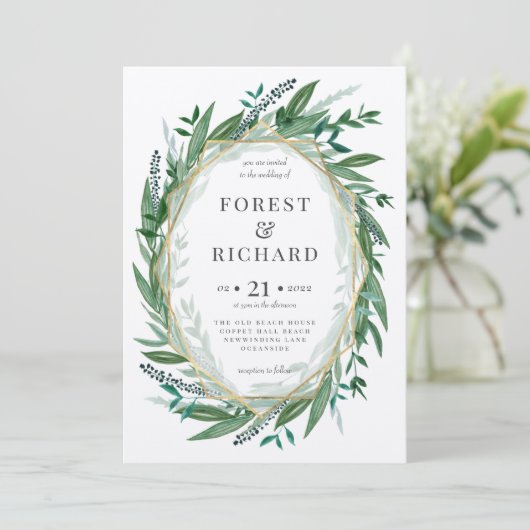 フォレストグリーン幾何ヴィンテージフレーム 招待状 (スタンド正面)