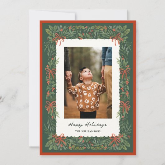 フォレストグリーン植物写真縁どホリデーカード シーズンカード (正面)