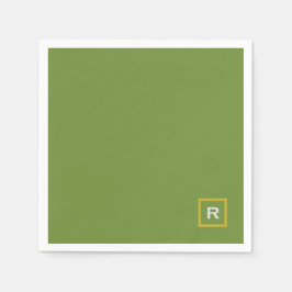 フォレストグリーン無地のカラークラシックイニシャル スタンダードカクテルナプキン