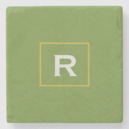 フォレストグリーン無地のカラークラシックイニシャル ストーンコースター