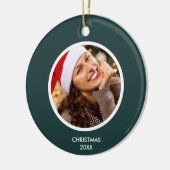 フォレストグリーン白モダンイニシャルモノグラム写真 セラミックオーナメント (左)