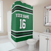 フォレストグリーン白黒ストライプズスポーツジャージー シャワーカーテン (インサイチュ)