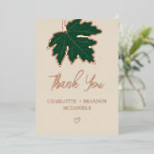 フォレストグリーン秋のマップルリーフウェディングサンキューカード 箔招待状 (立ち正面)