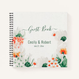 フォレストグリーン素朴オレンジホワイトフローラゲスト ノートブック