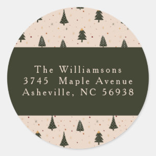 フォレストグリーン素朴クリスマスツリーズ差出人住所 ラウンドシール