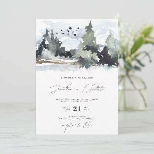 フォレストグリーン素朴マウンテン結婚式招待状 招待状 (スタンド正面)