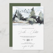 フォレストグリーン素朴マウンテン結婚式招待状 招待状 (正面/裏面)