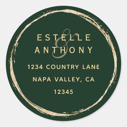 フォレストグリーン素朴金ゴールドアンパサンド差出人住所 ラウンドシール (正面)