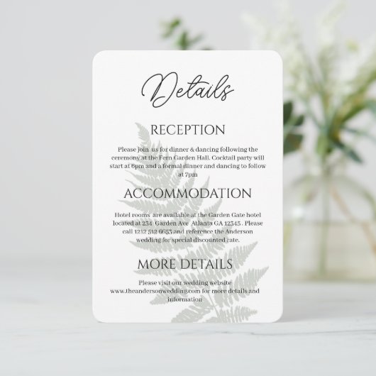 フォレストグリーン結婚シダの詳細囲いカード サンキューカード (スタンド正面)