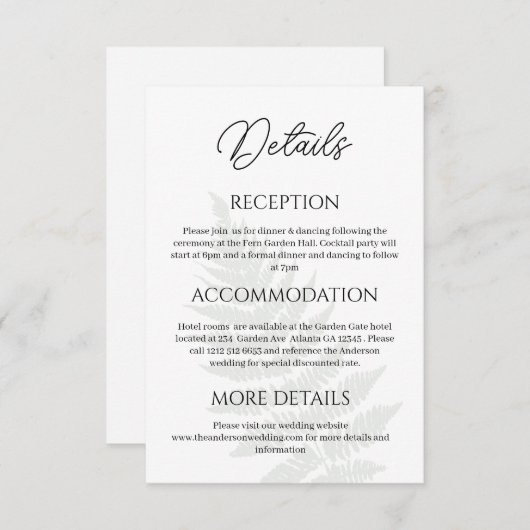 フォレストグリーン結婚シダの詳細囲いカード サンキューカード (正面/裏面)