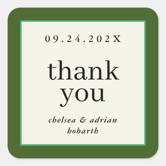 フォレストグリーン縁どシンプル結婚式の引き出物 スクエアシール (正面)
