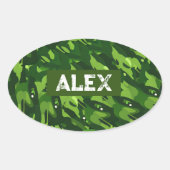 フォレストグリーン軍隊迷彩パターン 楕円形シール (正面)