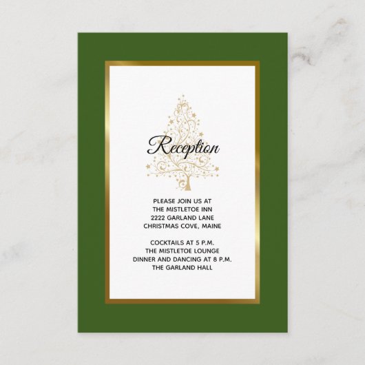 フォレストグリーン金ゴールドクリスマスツリーウェディングレセプション エンクロージャーカード (正面)