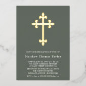 フォレストグリーン金ゴールドクロスバプテスマ 箔招待状 (正面)