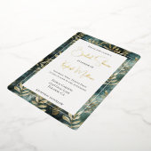 フォレストグリーン金ゴールドトロピカル離れブライダルシャワー 箔招待状 (回転した状態)