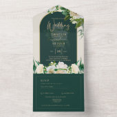 フォレストグリーン金ゴールドホワイトローズウィンターウェディング オールインワン招待状 (内側)