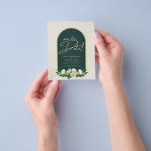 フォレストグリーン金ゴールドホワイトローズウィンターウェディング チラシ (手)