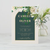 フォレストグリーン金ゴールドホワイトローズウィンターウェディング 招待状 (スタンド正面)