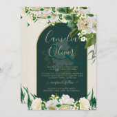 フォレストグリーン金ゴールドホワイトローズウィンターウェディング 招待状 (正面/裏面)