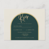 フォレストグリーン金ゴールドホワイトローズウィンターウェディングRSVP ポストカード (正面)