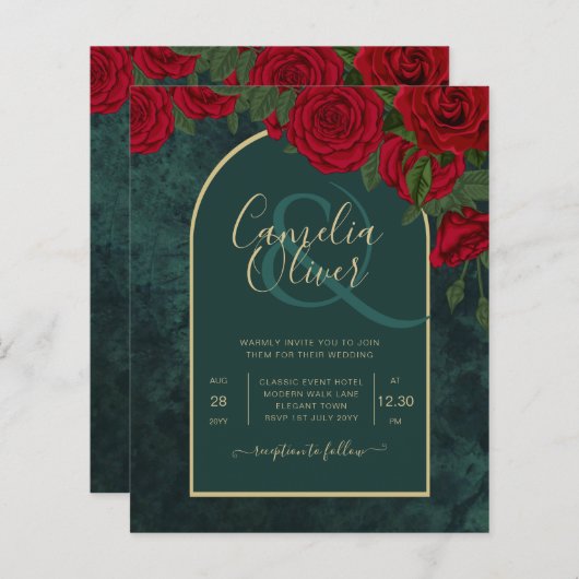 フォレストグリーン金ゴールドレッドローズウィンターウェディング (正面/裏面)